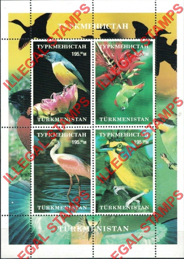 Turkmenistan 2000 Birds Illegal Stamp Souvenir Sheet of 4