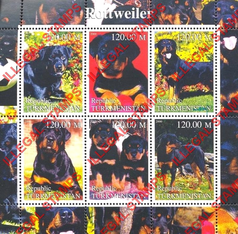 Turkmenistan 2000 Dogs Rottweiler Illegal Stamp Souvenir Sheet of 6