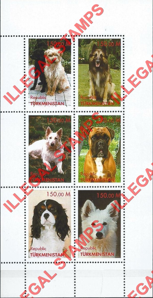 Turkmenistan 2000 Dogs Illegal Stamp Souvenir Sheet of 6