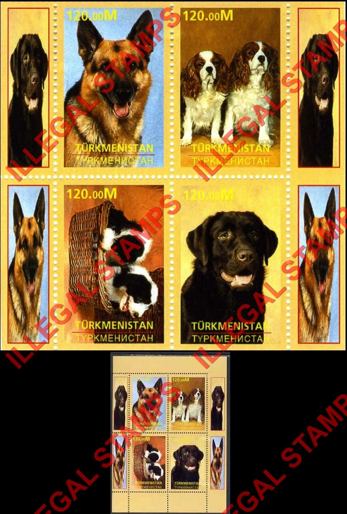 Turkmenistan 2000 Dogs Illegal Stamp Souvenir Sheet of 4