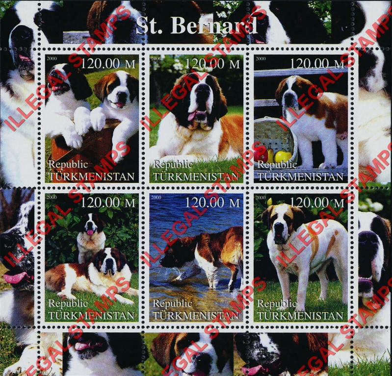 Turkmenistan 2000 Dogs St. Bernard Illegal Stamp Souvenir Sheet of 6