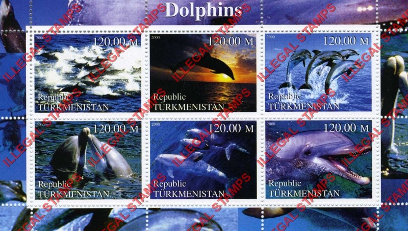 Turkmenistan 2000 Dolphins Illegal Stamp Souvenir Sheet of 6