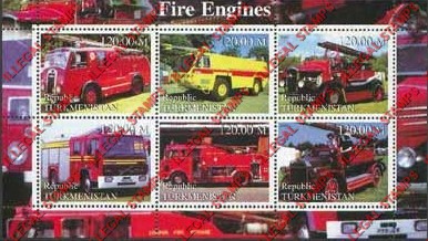 Turkmenistan 2000 Fire Engines Illegal Stamp Souvenir Sheet of 6