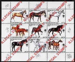 Turkmenistan 2000 Horses Illegal Stamp Souvenir Sheet of 9