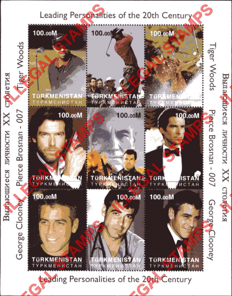 Turkmenistan 2000 Leading Personalities of the 20th Century Illegal Stamp Souvenir Sheets of 9 (Sheet 1)