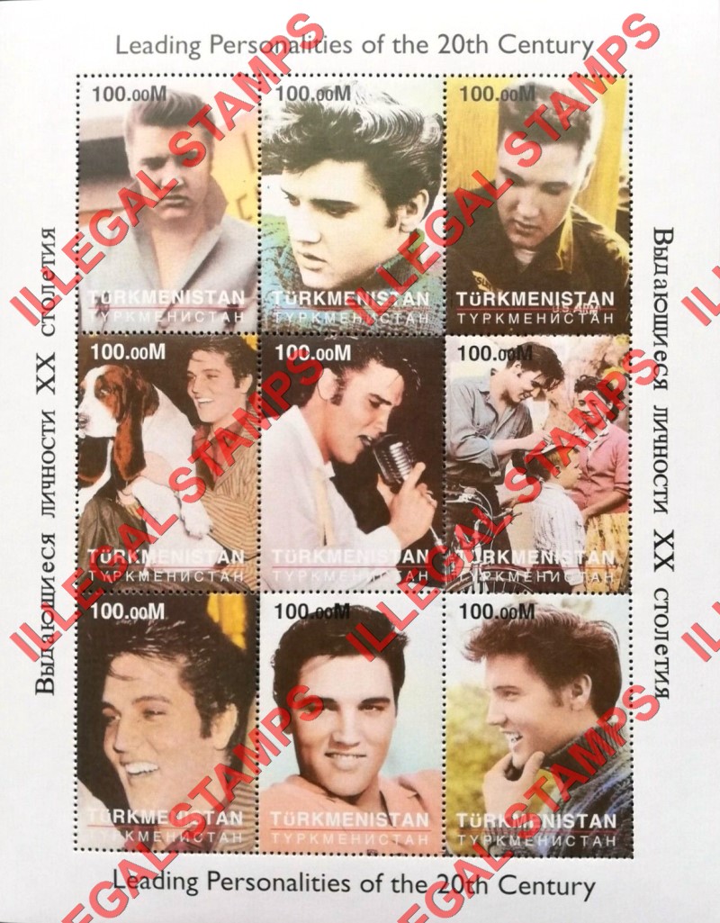 Turkmenistan 2000 Leading Personalities of the 20th Century Illegal Stamp Souvenir Sheets of 9 (Sheet 2)