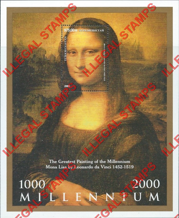 Turkmenistan 2000 Millennium Mona Lisa by Leonardo da Vinci Illegal Stamp Souvenir Sheet of 1