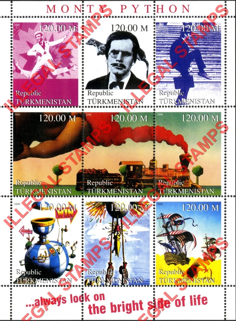 Turkmenistan 2000 Monty Python Illegal Stamp Souvenir Sheet of 9