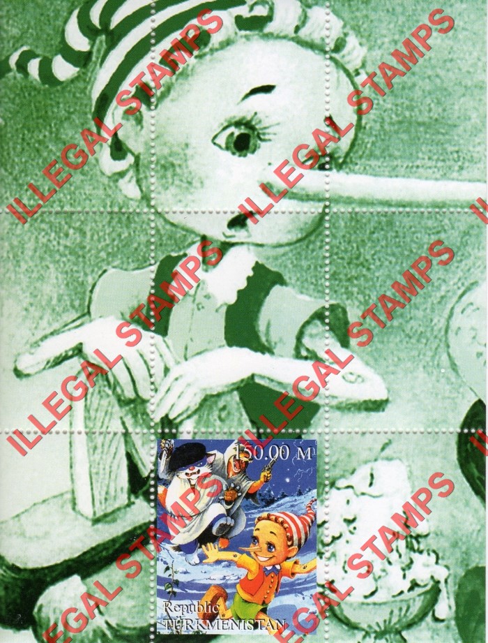 Turkmenistan 2000 Pinocchio Illegal Stamp Souvenir Sheets of 1 (Sheet 1)