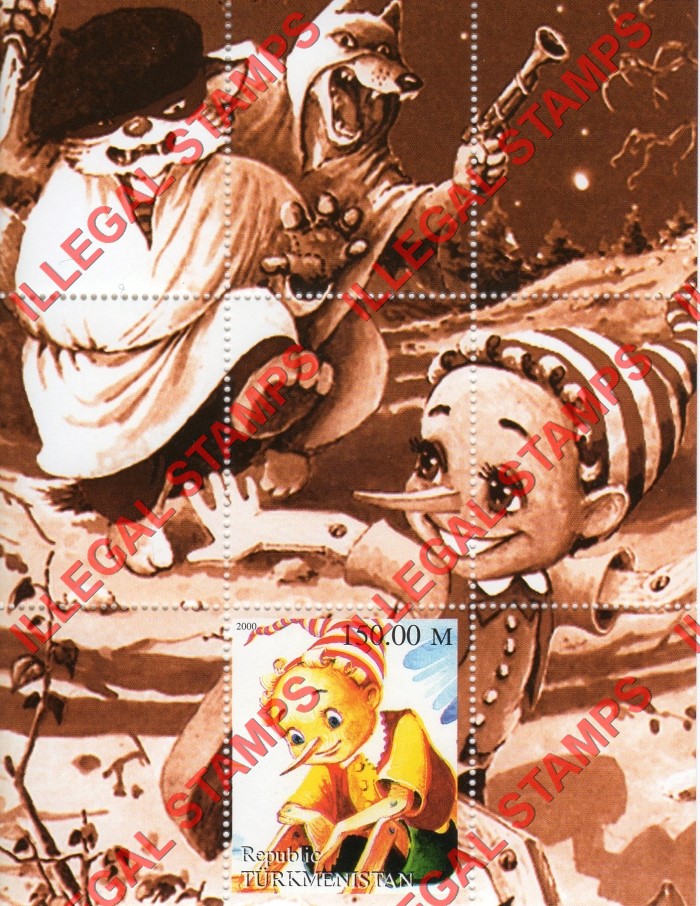Turkmenistan 2000 Pinocchio Illegal Stamp Souvenir Sheets of 1 (Sheet 2)