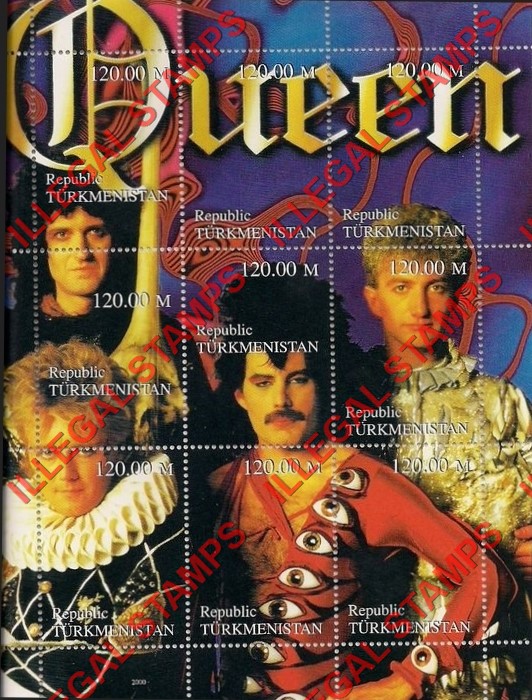 Turkmenistan 2000 Queen Rock Band Illegal Stamp Souvenir Sheet of 9