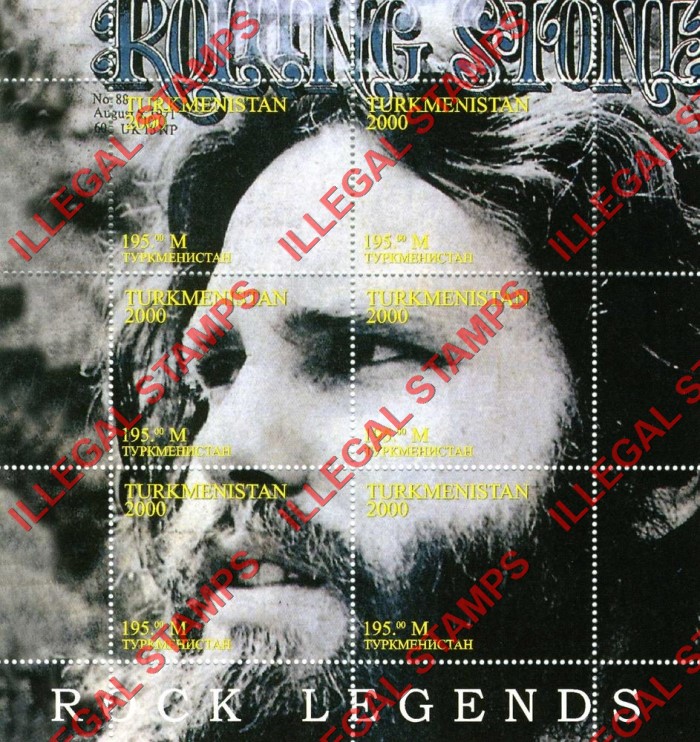 Turkmenistan 2000 Rolling Stone Magazine Rock Legend Jim Morrison Illegal Stamp Souvenir Sheet of 6