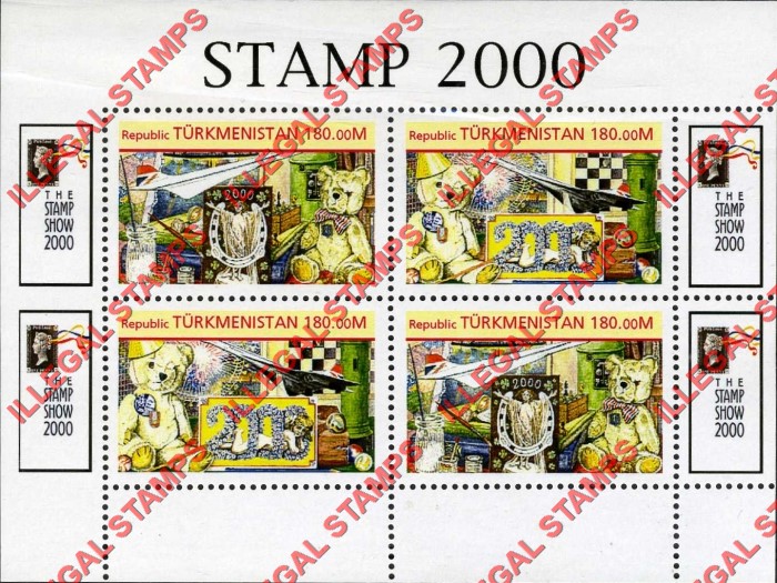 Turkmenistan 2000 Stamp Show 2000 Exhibition Illegal Stamp Souvenir Sheet of 4