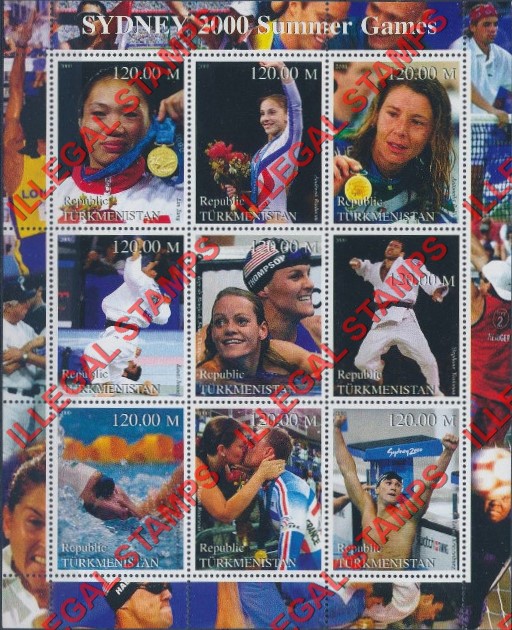 Turkmenistan 2000 Summer Olympic Games in Sydney Illegal Stamp Souvenir Sheet of 9