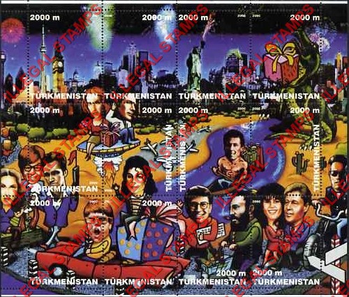 Turkmenistan 2000 The Millennium Caricatures of Stars Illegal Stamp Souvenir Sheet of 9