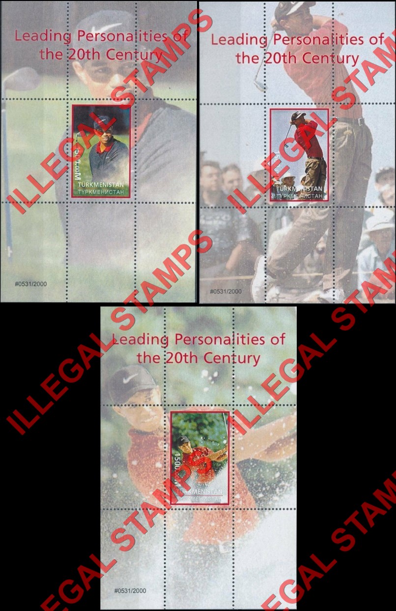 Turkmenistan 2000 Tiger Woods Golf Leading Personalities Illegal Stamp Souvenir Sheets of 1