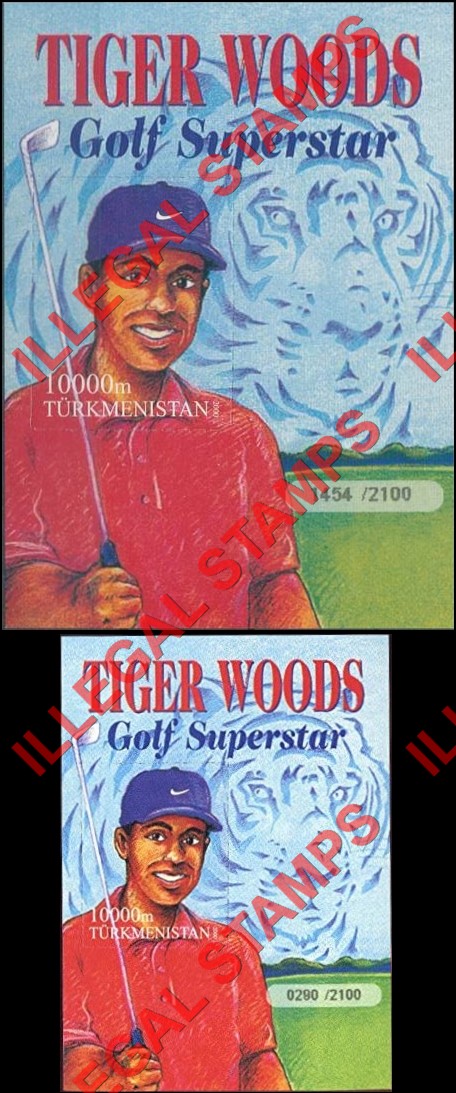 Turkmenistan 2000 Tiger Woods Golf Superstar Illegal Stamp Souvenir Sheet of 1