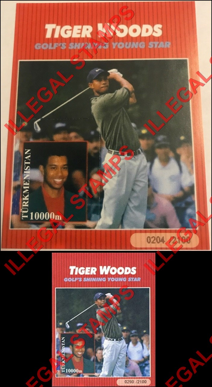 Turkmenistan 2000 Tiger Woods Golf's Shining Young Star Illegal Stamp Souvenir Sheet of 1