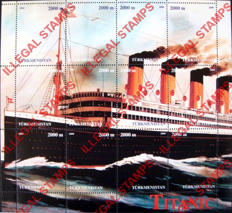 Turkmenistan 2000 Titanic Illegal Stamp Souvenir Sheet of 9