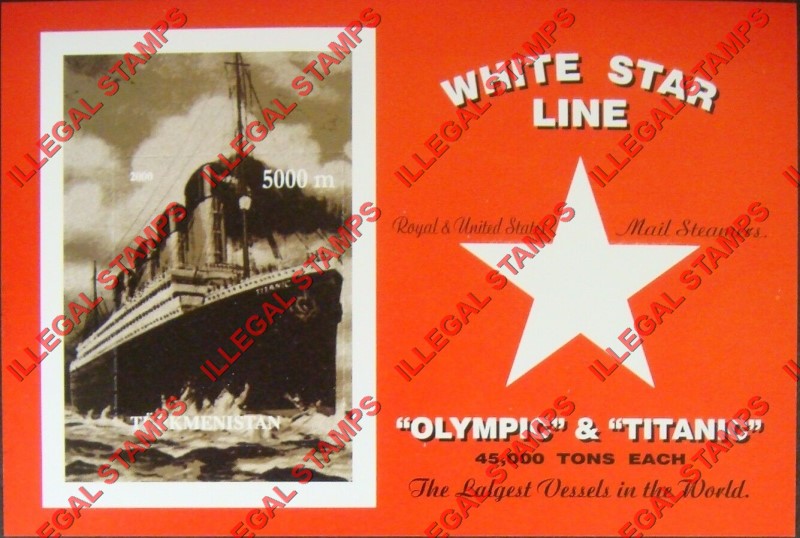 Turkmenistan 2000 Titanic White Star Line Illegal Stamp Souvenir Sheet of 1