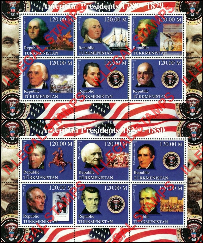 Turkmenistan 2000 US American Presidents Illegal Stamp Souvenir Sheets of 6 (Part 1)