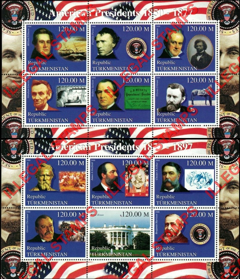 Turkmenistan 2000 US American Presidents Illegal Stamp Souvenir Sheets of 6 (Part 2)