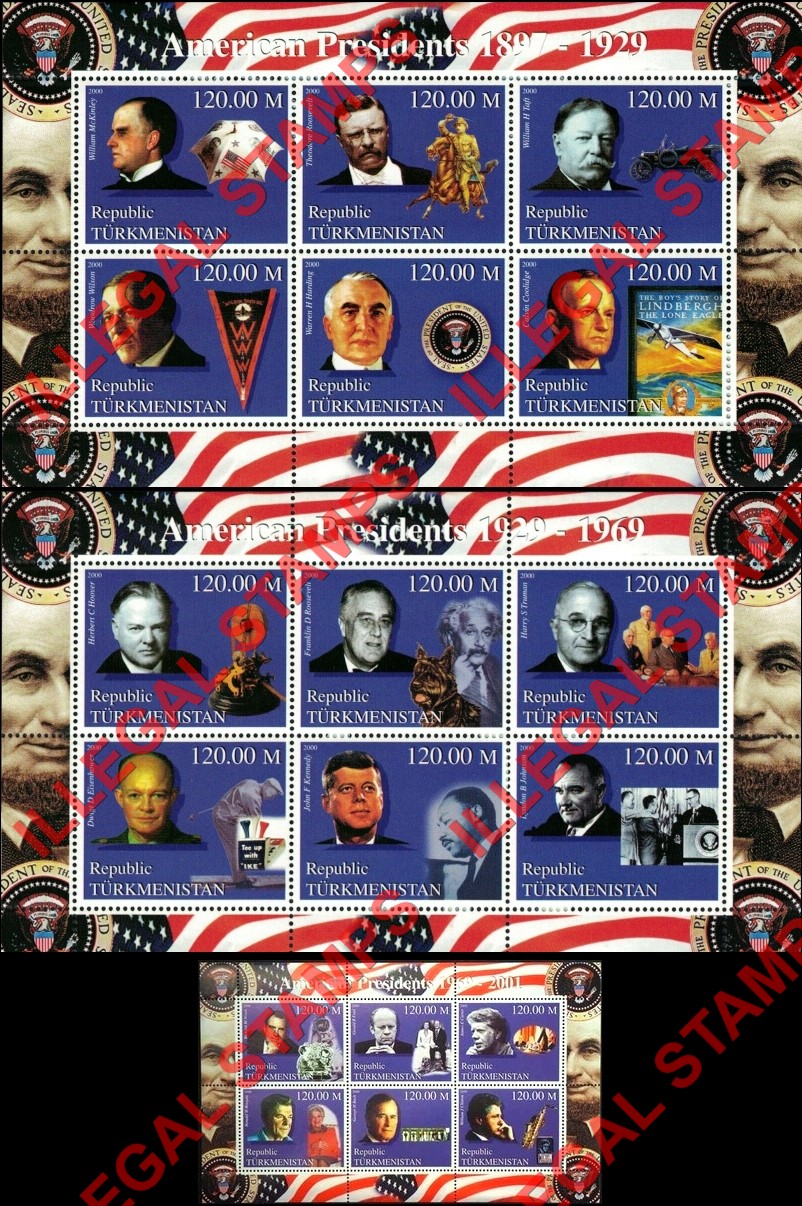 Turkmenistan 2000 US American Presidents Illegal Stamp Souvenir Sheets of 6 (Part 3)
