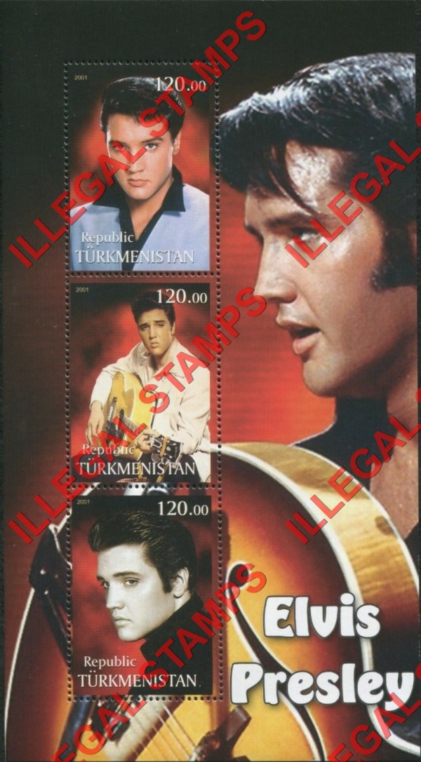Turkmenistan 2001 Elvis Presley Illegal Stamp Souvenir Sheet of 3