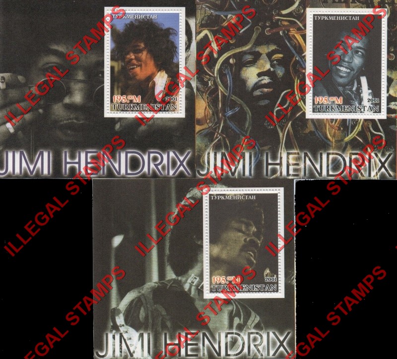 Turkmenistan 2001 Icons of the 20th Century Jimi Hendrix Illegal Stamp Souvenir Sheets of 1