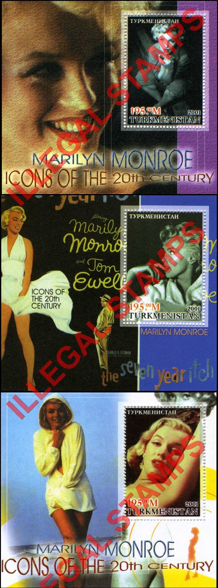 Turkmenistan 2001 Icons of the 20th Century Marilyn Monroe Illegal Stamp Souvenir Sheets of 1
