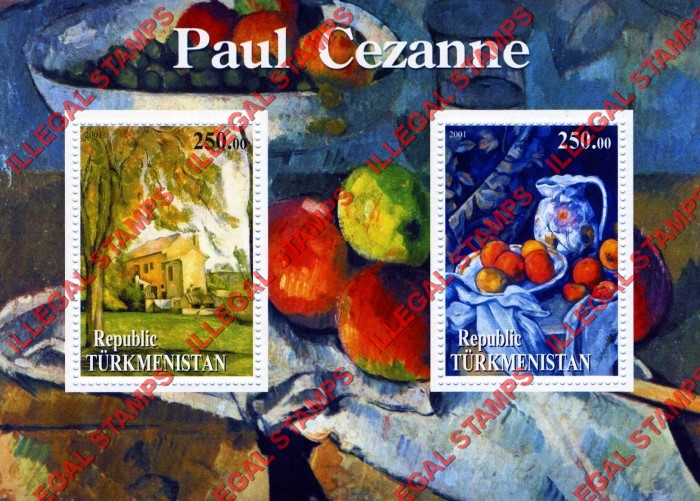Turkmenistan 2001 Paintings by Paul Cezanne Illegal Stamp Souvenir Sheet of 2