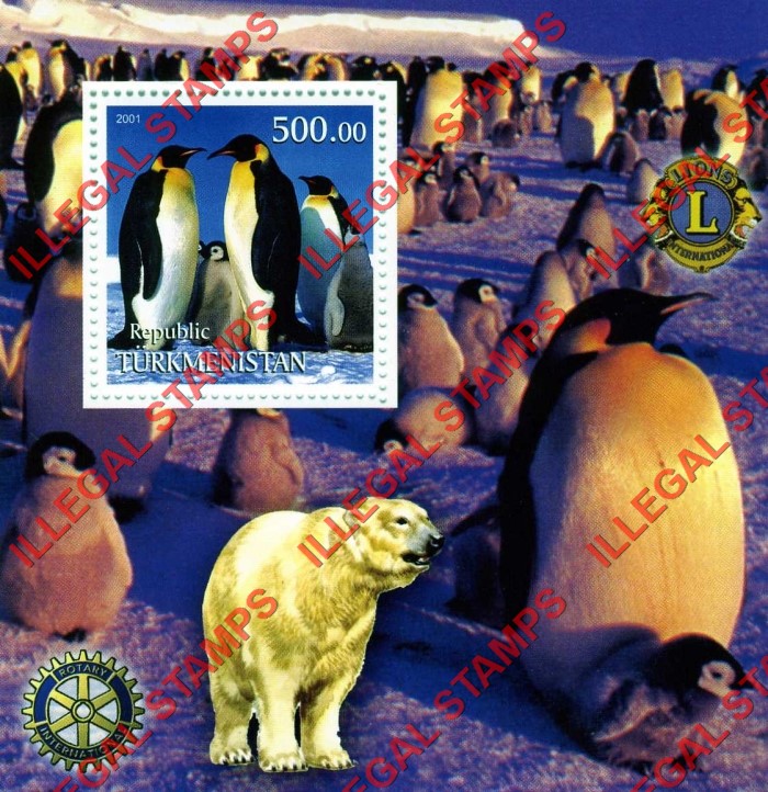Turkmenistan 2001 Penguins Illegal Stamp Souvenir Sheet of 1