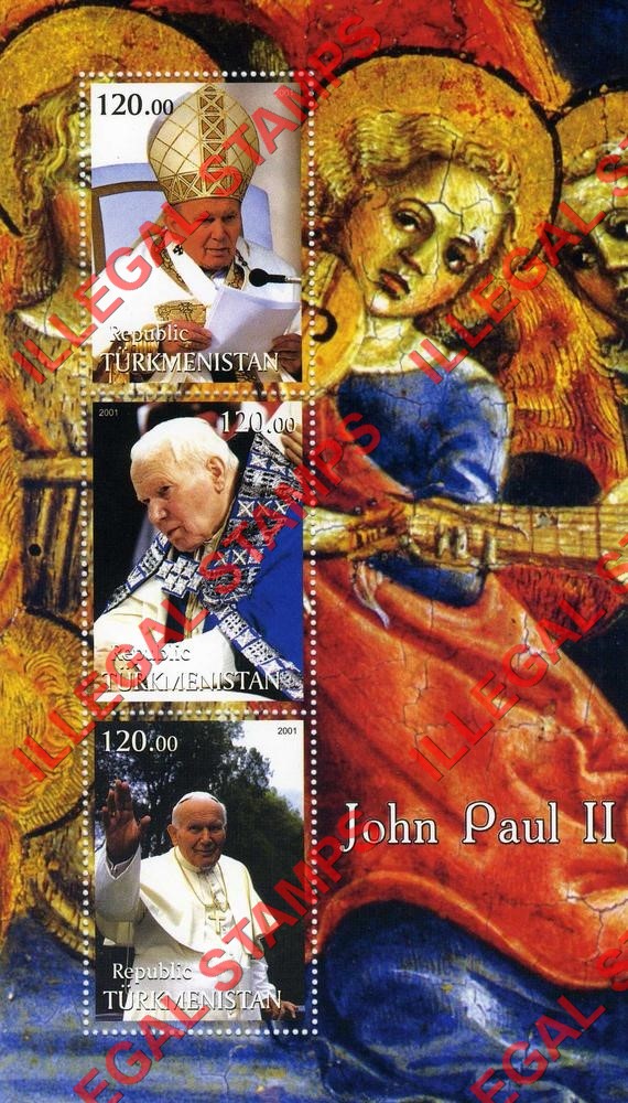 Turkmenistan 2001 Pope John Paul II Illegal Stamp Souvenir Sheet of 3