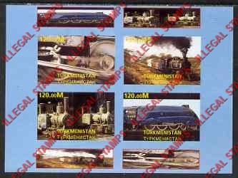 Turkmenistan 2001 Steam Trains Illegal Stamp Souvenir Sheet of 4