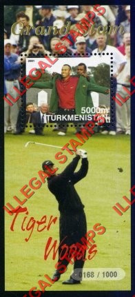 Turkmenistan 2001 Tiger Woods Grand Slam Golf Illegal Stamp Souvenir Sheet of 1