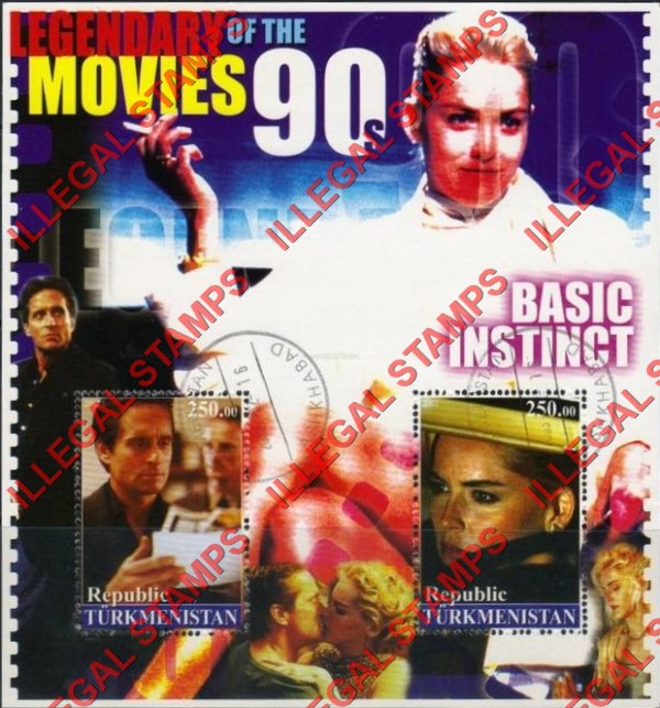Turkmenistan 2002 Legendary Movies of the 90's Basic Instinct Illegal Stamp Souvenir Sheet of 2