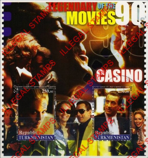Turkmenistan 2002 Legendary Movies of the 90's Casino Illegal Stamp Souvenir Sheet of 2