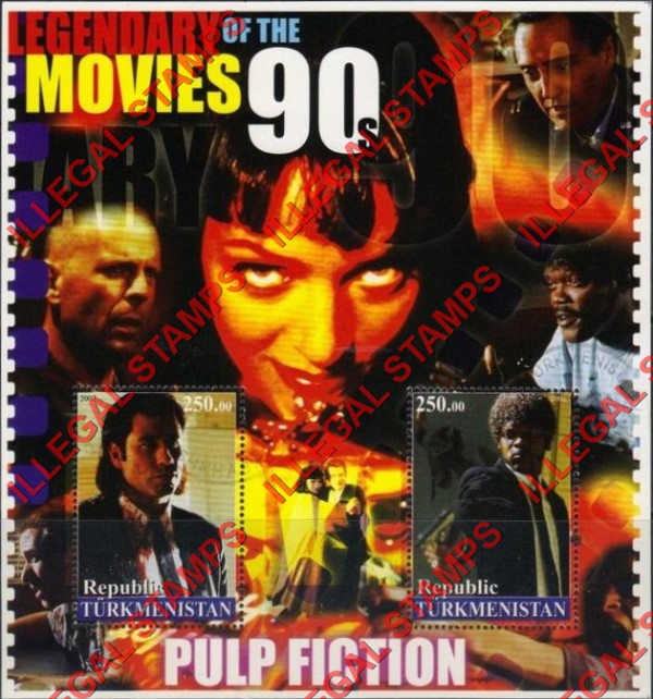 Turkmenistan 2002 Legendary Movies of the 90's Pulp Fiction Illegal Stamp Souvenir Sheet of 2