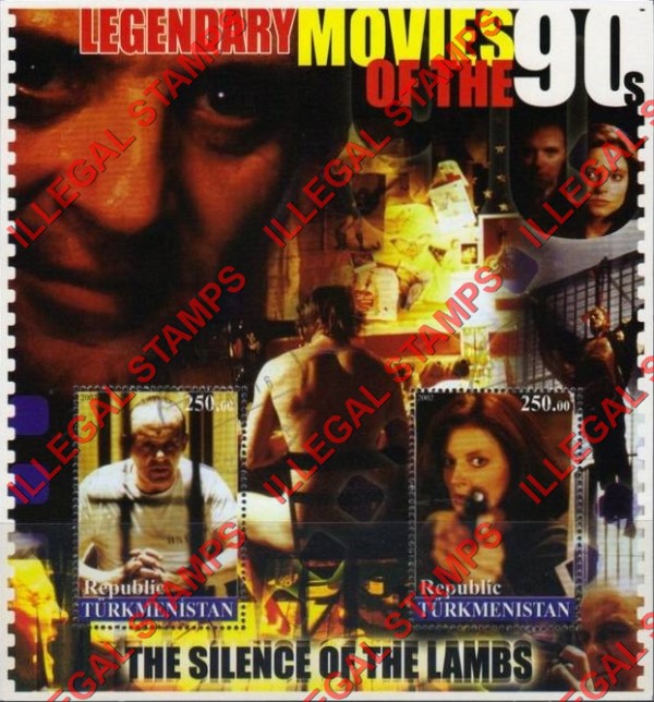 Turkmenistan 2002 Legendary Movies of the 90's The silence of the Lambs Illegal Stamp Souvenir Sheet of 2