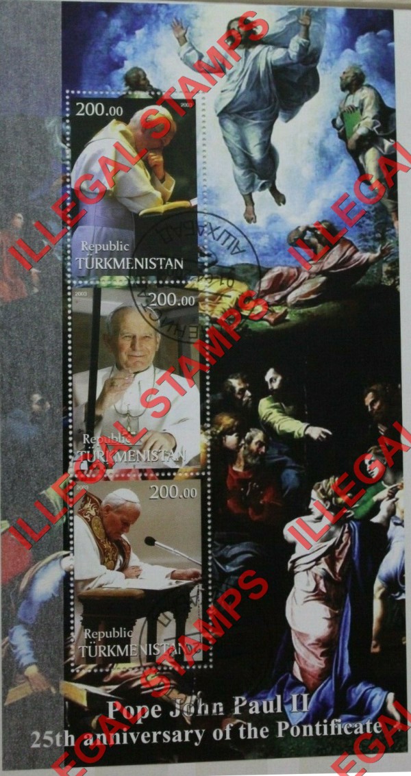 Turkmenistan 2003 Pope John Paul II Illegal Stamp Souvenir Sheet of 3