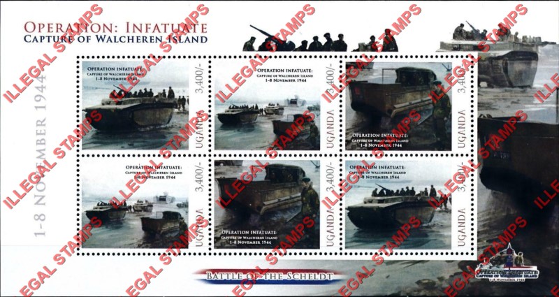 Uganda 2010 Operation Infatuate Battle of the Scheldt Capture of Walcheren Island Illegal Stamp Souvenir Sheet of 6 (Sheet 1)