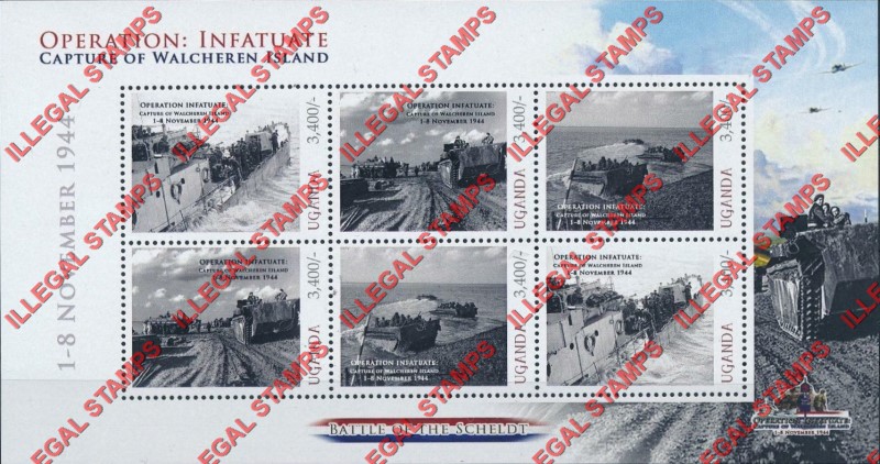 Uganda 2010 Operation Infatuate Battle of the Scheldt Capture of Walcheren Island Illegal Stamp Souvenir Sheet of 6 (Sheet 2)