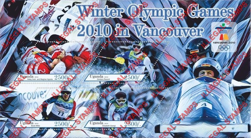 Uganda 2010 Winter Olympic Games in Vancouver Illegal Stamp Souvenir Sheet of 4