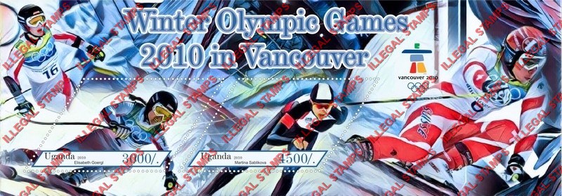 Uganda 2010 Winter Olympic Games in Vancouver Illegal Stamp Souvenir Sheet of 2