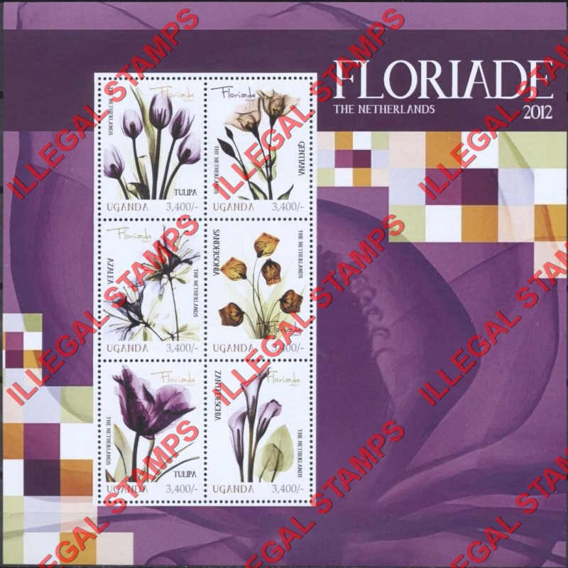 Uganda 2012 Flora Floriade in the Netherlands Illegal Stamp Souvenir Sheet of 6
