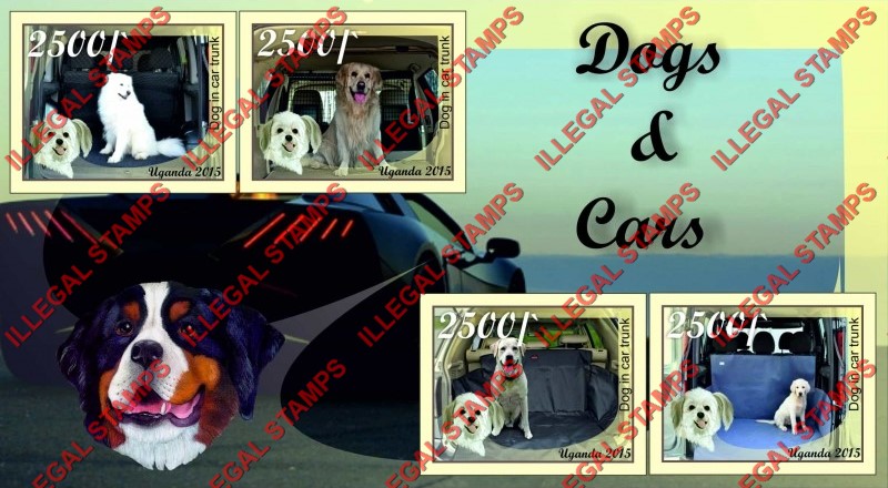 Uganda 2015 Dogs and Cars Illegal Stamp Souvenir Sheet of 4