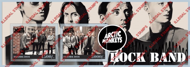 Uganda 2016 Arctic Monkeys Rock Band Illegal Stamp Souvenir Sheet of 2