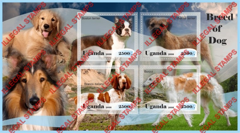 Uganda 2016 Breed of Dog Illegal Stamp Souvenir Sheet of 4