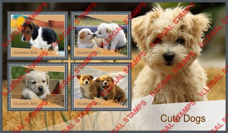 Uganda 2016 Cute Dogs Illegal Stamp Souvenir Sheet of 4