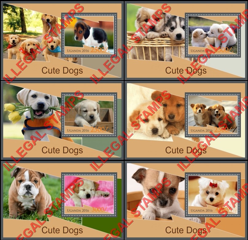 Uganda 2016 Cute Dogs Illegal Stamp Souvenir Sheets of 1